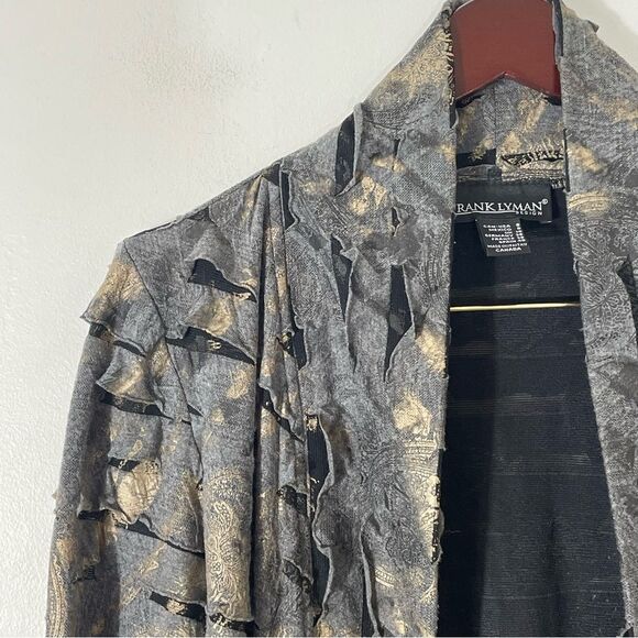 Frank Lyman Vintage Black & Gold Shredded w Elastic Open Cardigan/Jacket Size 8 - Picture 7 of 11